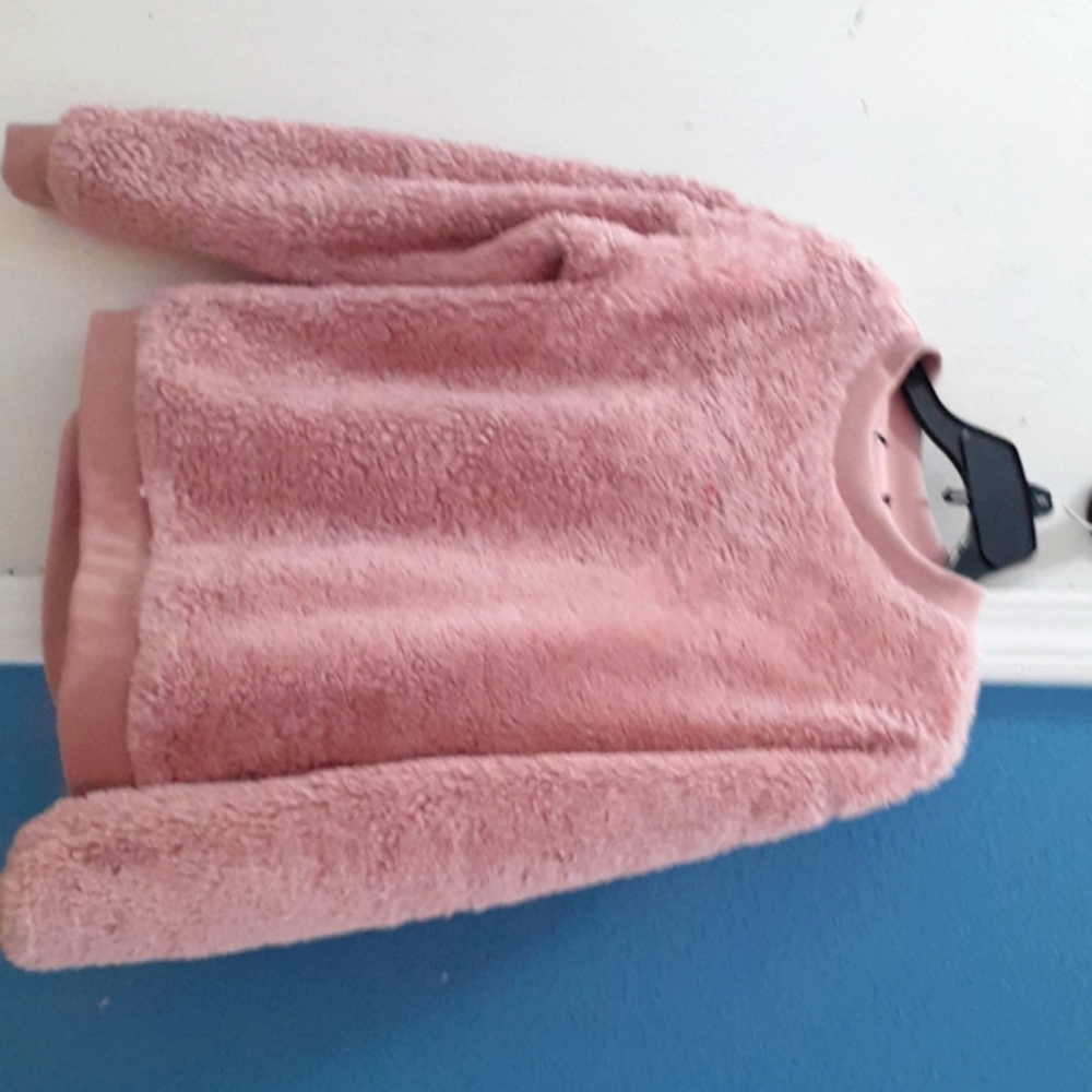 Not sure about the brand but it's a pink fuzzy sweatshirt on the outside